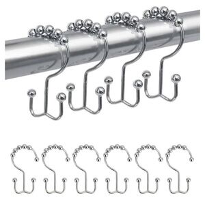 Shower Curtain Rings,  Metal Double Shower Hooks Set of 12